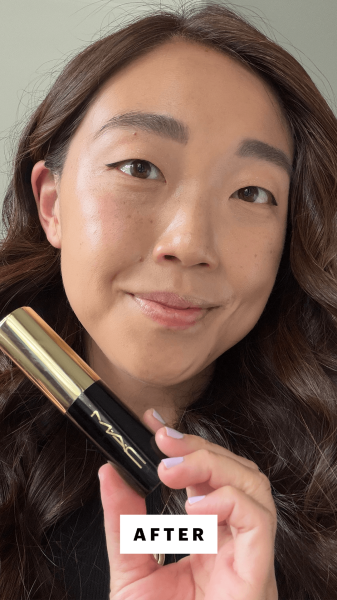 Allure contributing commerce writer Christa Joanna Lee before applying the MAC Studio Radiance Skin Tint Stick in Light...